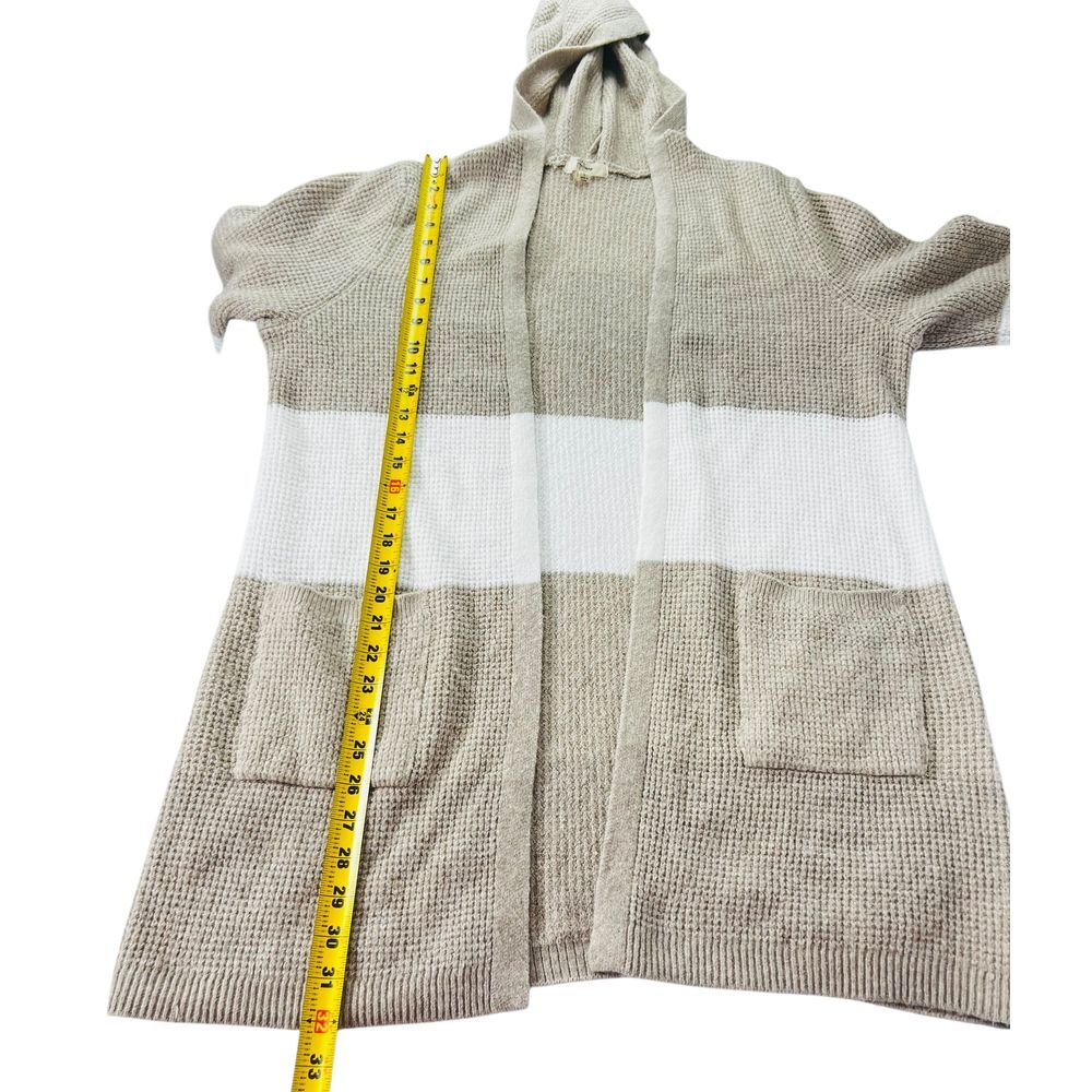 Cozy Hooded Long Cardigan Color Block Beige White Knit Sweater Peyton Primrose - Picture 8 of 9